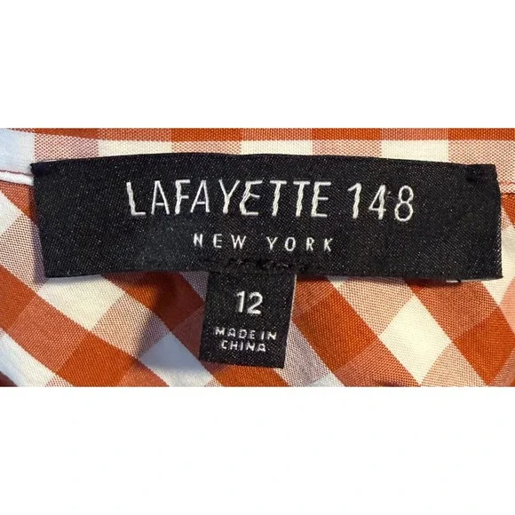 Lafayette 148 Burnt Orange Gingham Button Down Shirt Size‎ 12 Polished Classic - Picture 7 of 8